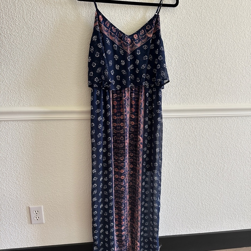 Express Navy and Coral Floral Dress